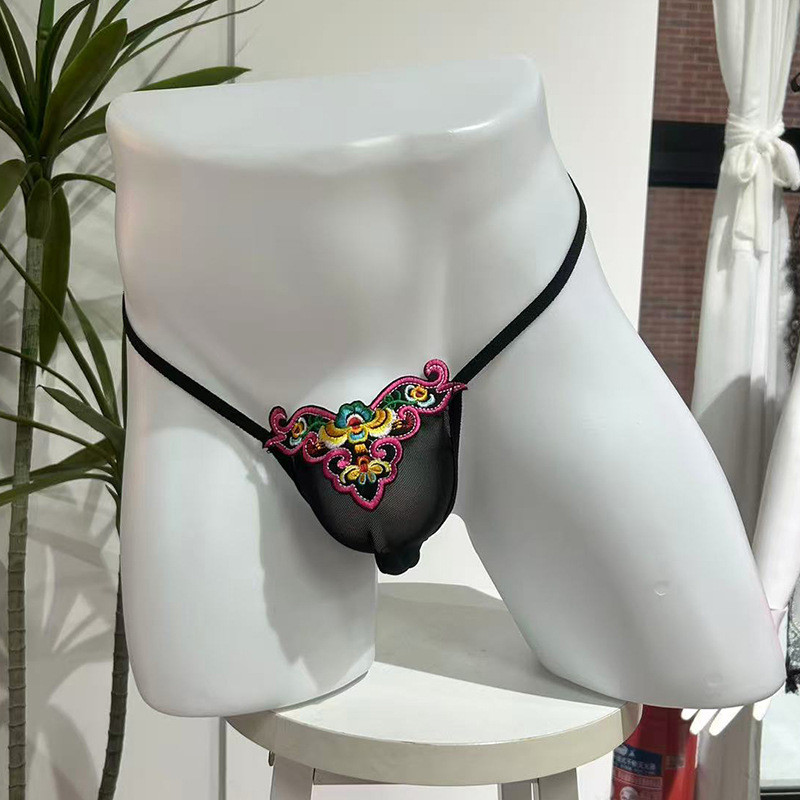 Men's sexy embroidered thong underwear, sexy lingerie, sexy thong