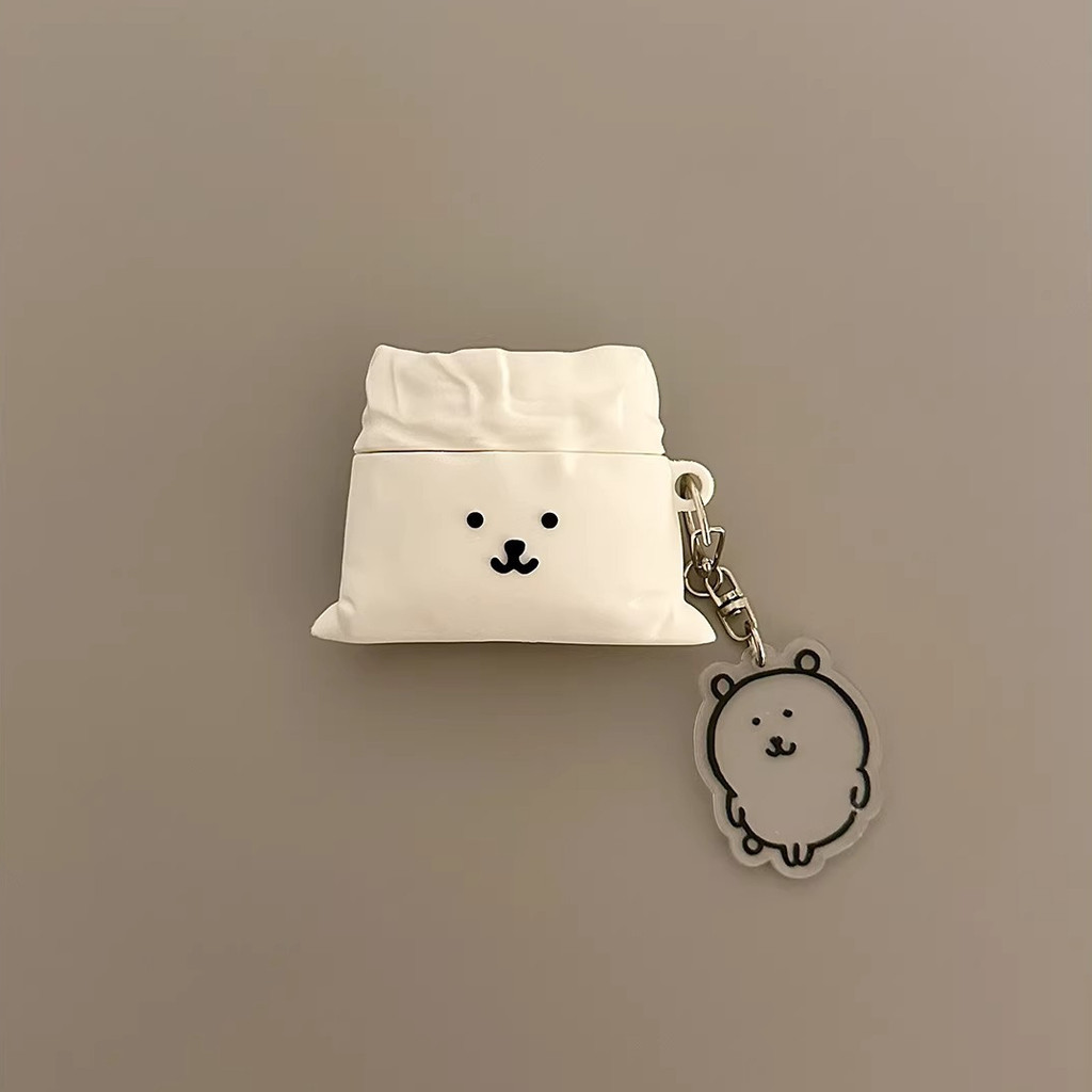 Tas kain kartun lucu beruang yang merendahkan diri cocok untuk casing earphone AirPods4 AirPodsPro3 