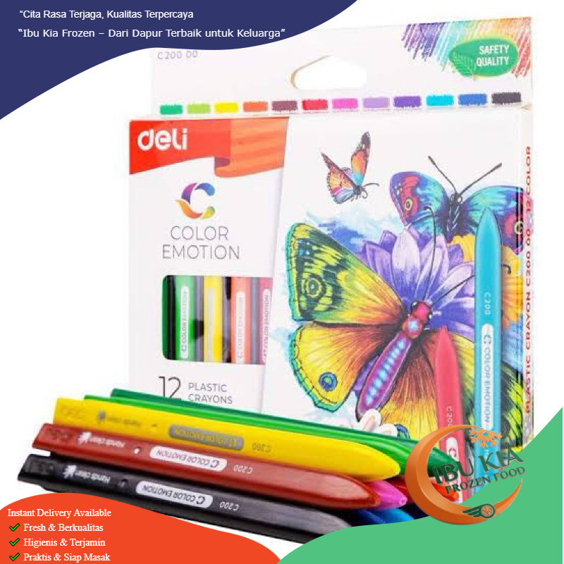 Crayon Deli Color Emotion 12 Warna Kyaron Anak Pensil Warna Lilin Berkualitas