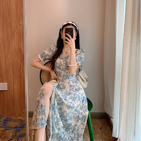 WIDHISTORE Sky Blue Floral Midi Dress - Casual Kasual / Import Impor  / Daisy Dress bunga / Korean K