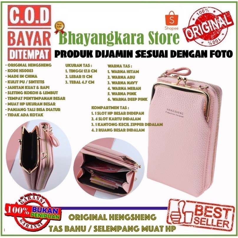 Bayar di Tempat  Hengsheng HS0083 Dompet Tas Bahu Wanita Dengan Tali Panjang Muat HP Besar Untuk Pes
