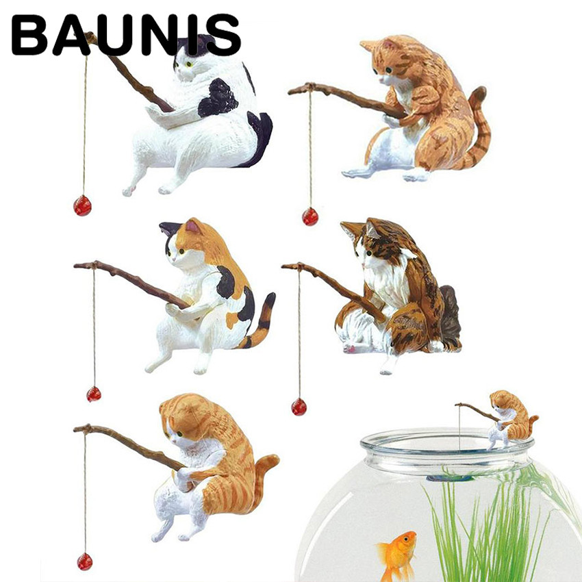 Baunis Aquascape Ornamen Hias Anak Kucing Kartun Memancing Kucing Ornamen Panjang Memancing Anak Kuc