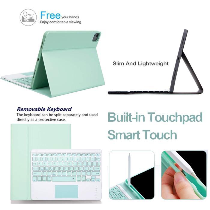 IPad Pro 11 M2 2022 4th Gen Keyboard Touch Track Pad Case Mouse Pink - Case+Keyboard, Merah Muda