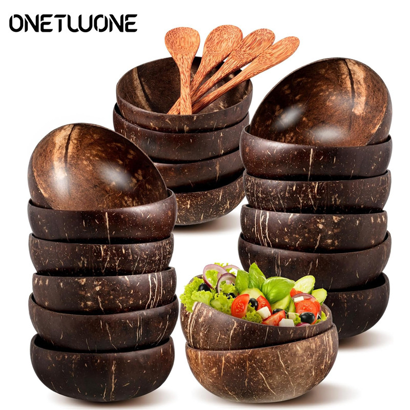 Natural Coconut Bowl Set Salad Smoothie Bowls Wooden Ramen Bowl Coconut Spoon Set Coco Smoothie Kite