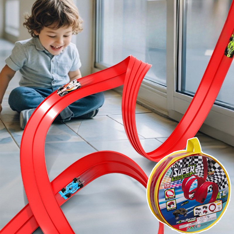 Flexible Race Track ildren Toys Y Double-track Racing Car Ramp Track Compatible 1/64th Cars Portable