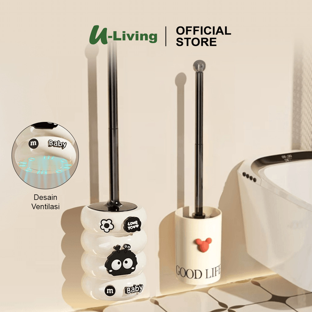 U-Living Sikat Pembersih Toilet Motif Lucu Sikat Closet Duduk Jongkok Dengan Holder BT001