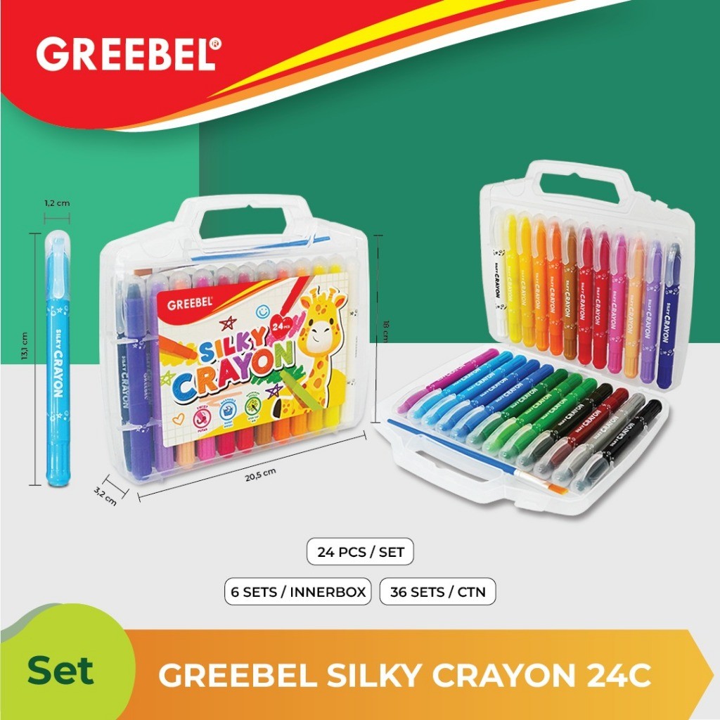 GREEBEL Silky Crayon Twist 24 Warna | Efek Cat Air | Isi 24 Warna