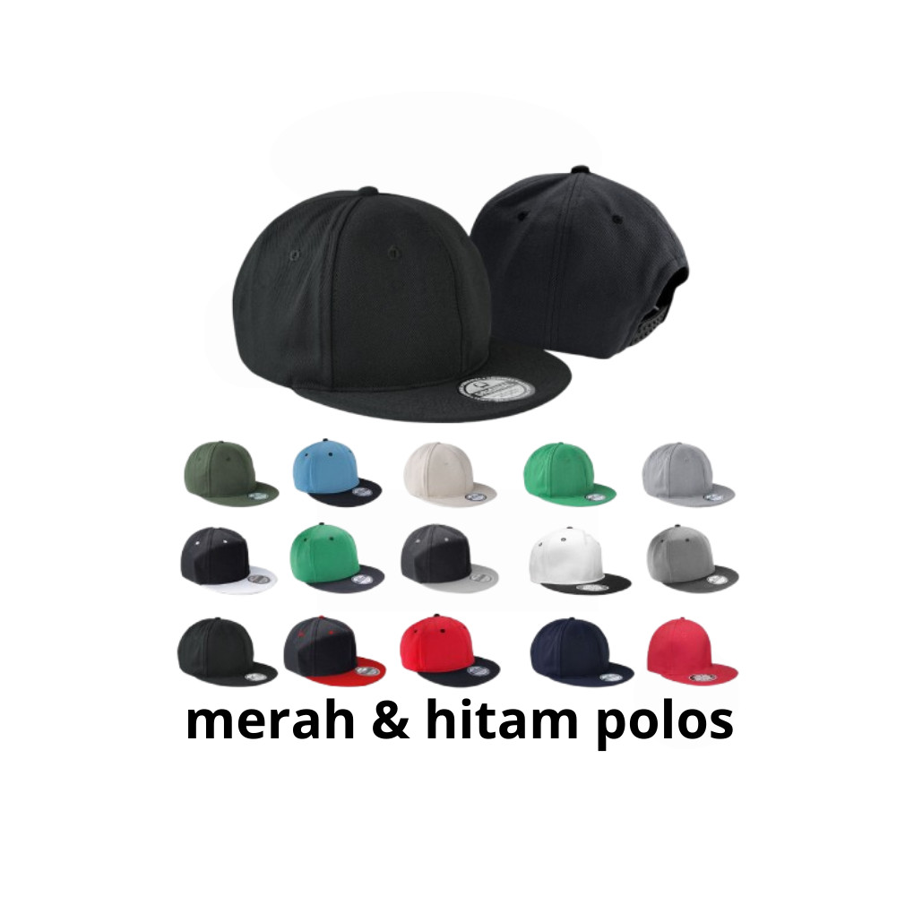 Hitam & Merah polos Topi Snapback Polos Snapback Hat Snap back Pria Wanita Unisex