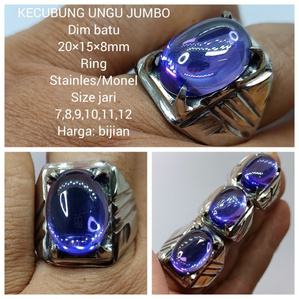 CINCIN STAINLES /MONEL BATU KECUBUNG UNGU CRYSTAL JUMBO