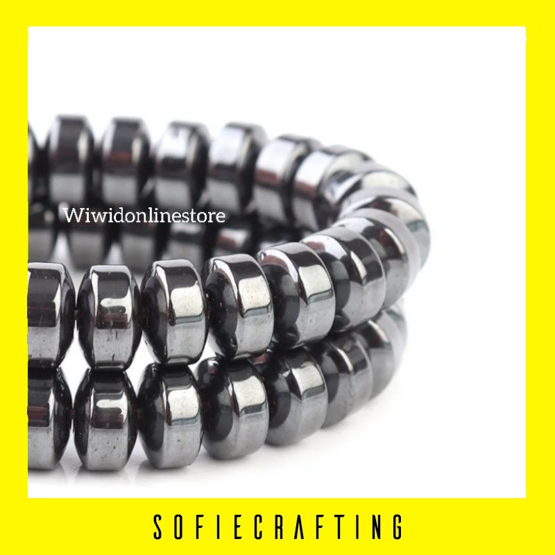 SOFIECRAFTING (1 untai) MANIK BATU HEMATITE/ BLUSTIN GEPENG BEADWORKS BAHAN CRAFT