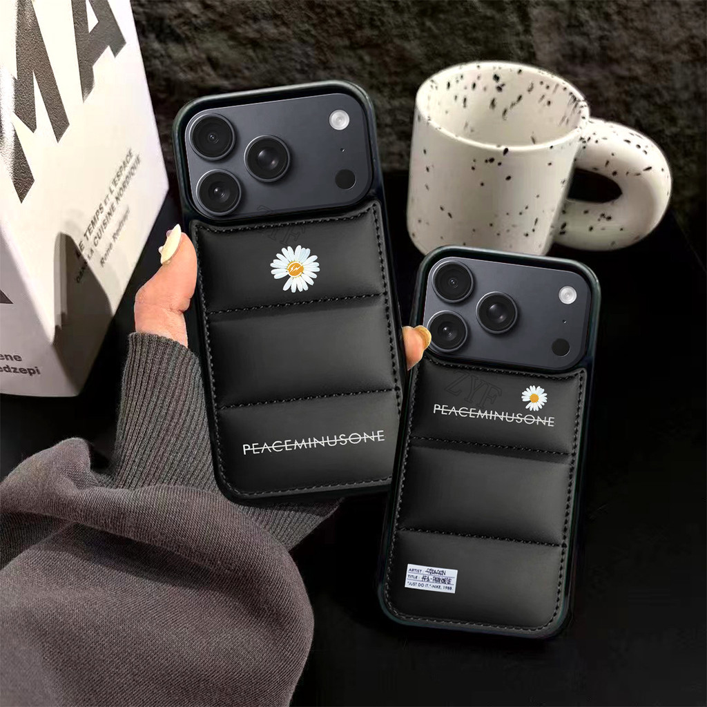 Premium GD Daisy Design Puffer Down Jacket Case For iPhone X XR 11‑17 Pro Max, Full Protection Multi