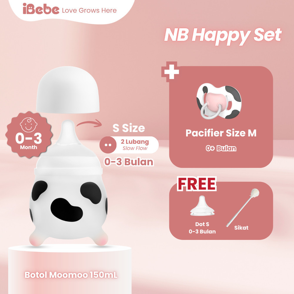 {Buy 2 Get 4} [ibebe Official] MooMoo Baby Bundle – Botol Susu Silikon + Empeng Newborn Set Bayi 0 b