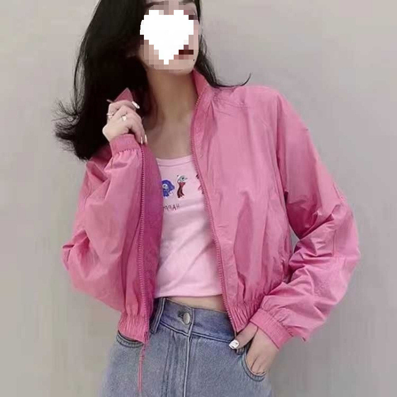 Jaket baseball kerah tegak wanita baru, jaket pendek gaya Korea, mantel tipis.