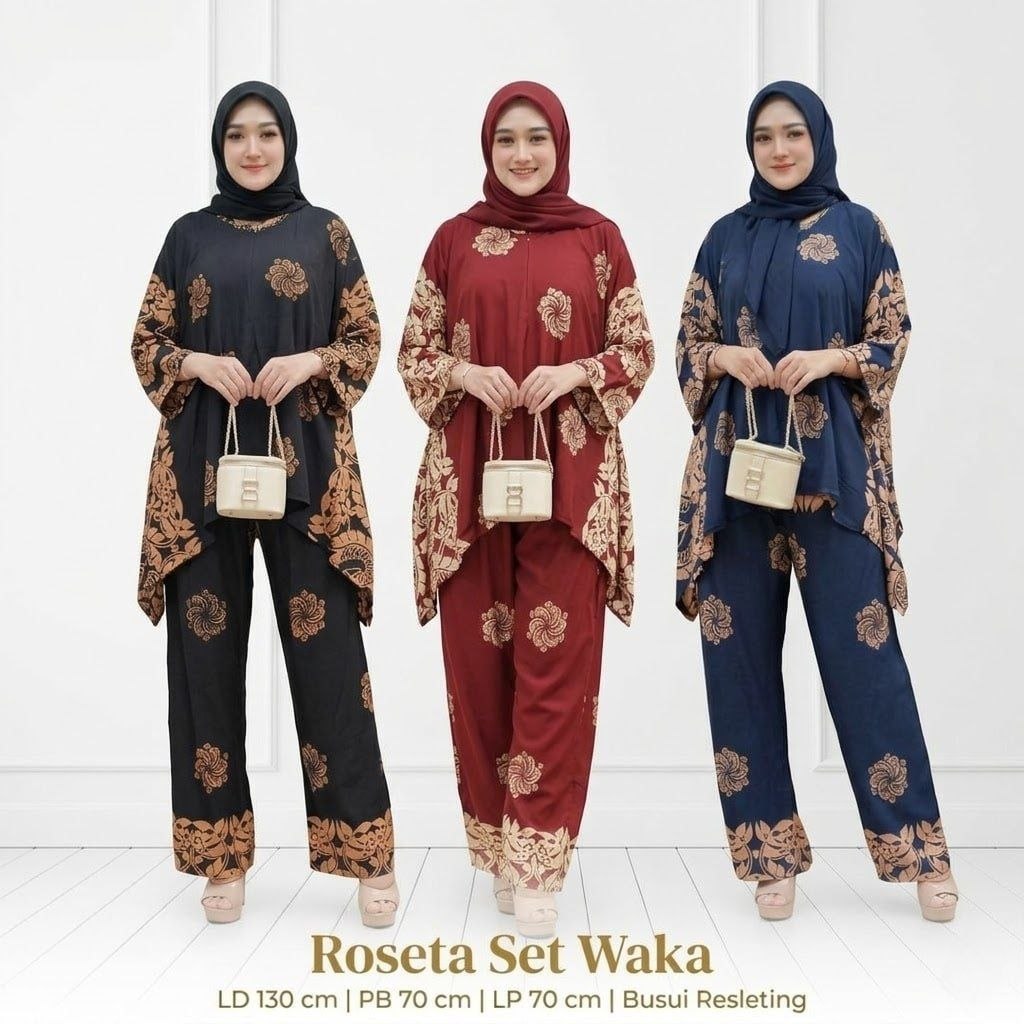 Rosetta One Set Waka Waka Wanita Kekinian Rayon Batik Jumbo Baju Setelan Wanita Outfit Harian LD 130