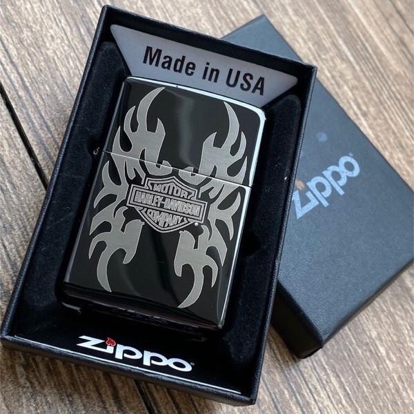 Korek Api ZIPPO BLACK MOTIF + KOTAK ice chrome / Lighter Koleksi Unik - Harley