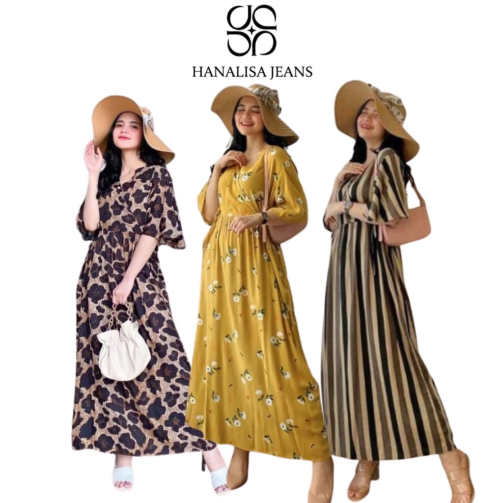 Hanalisa Jeans - Daster Kimono Wanita Jumbo Busui Bumil Kancing Ld 120 Lengan Pendek