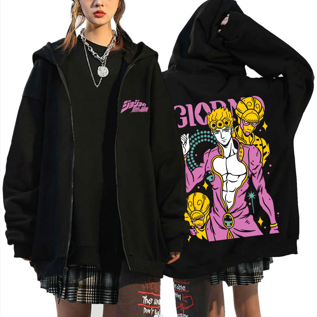 Jaket Jojo's Bizarre Adventure - Giorno Giovanna Merch jacket anime Zipper Hoodie cosplay jojo bizza