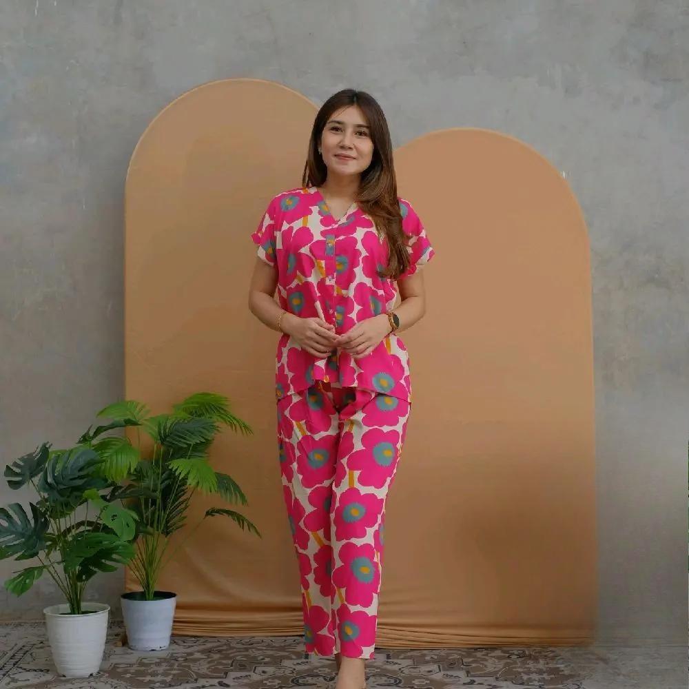 Piyama V Neck Kancing Celana Panjang | Grosir Piyama Kekinian | Piyama Wanita Grosir Piyama SMD