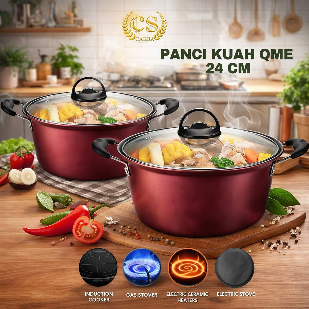 PANCI KUAH QME 24 CM TUTUP KACA ANTI LENGKET