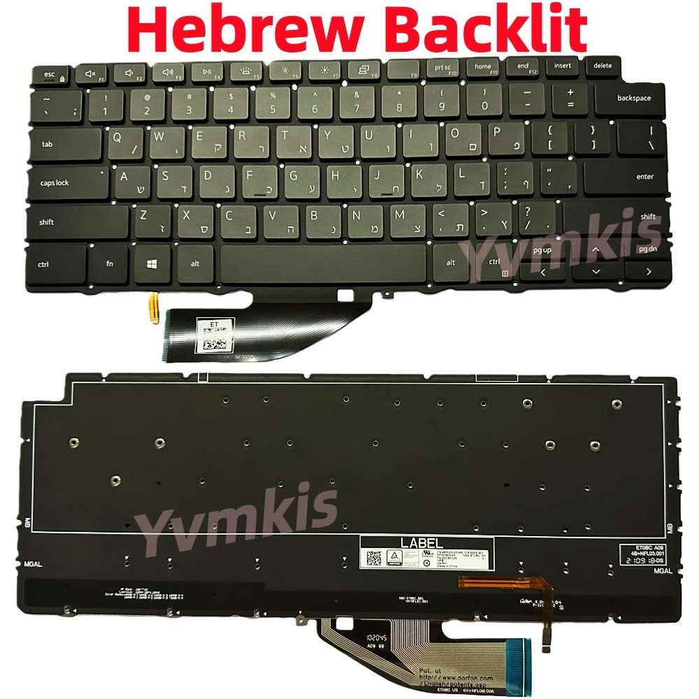 HebrewHB Backlit Keyboard for Dell XPS 13 7390 2in1 P103G XPS 13 9310 2in1