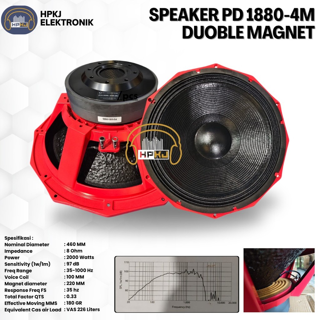 SPEAKER KOMPONEN 18 INCH PD 1880 VOICE COIL 4 INCH DOUBLE MAGNET Speaker pd 1880 - 4M Double Magnet