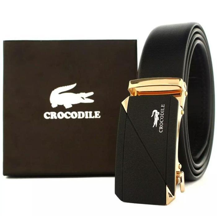 GESPER Ikat Pinggang Pria - Sabuk Kulit Asli - BIG SIZE 150CM - Crocodile RCD02 - gold