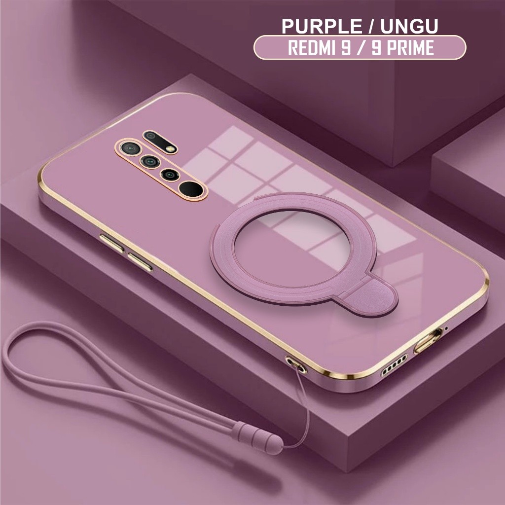 Softcase Xiaomi Redmi 9 9c 10A Luxury CaseRing Plating Holder Magnetic Free Tali Lanyard