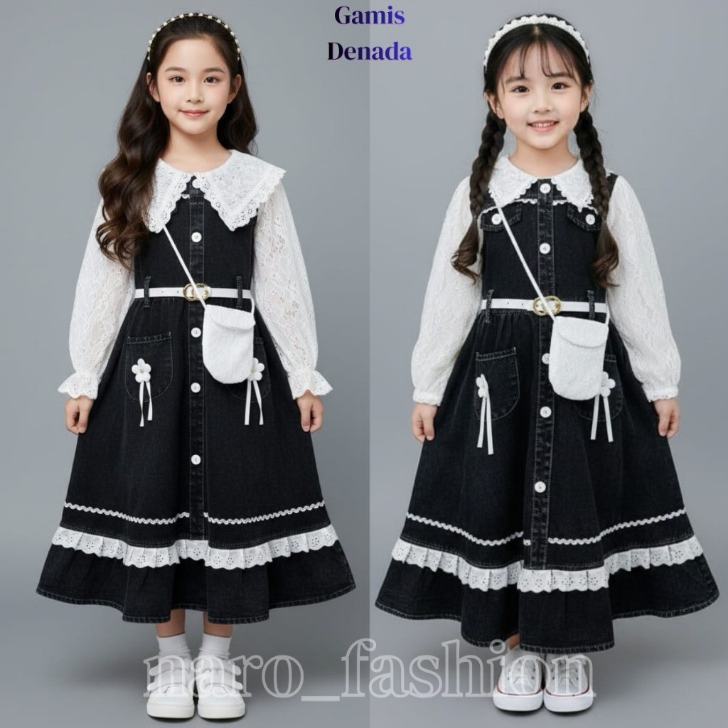 ANAKU..ID Gamis Fuji Dres Sultan Anak Bahan Jeans Impor Premium Lusia 3-10 Tahun Remaja Tanggung Bah
