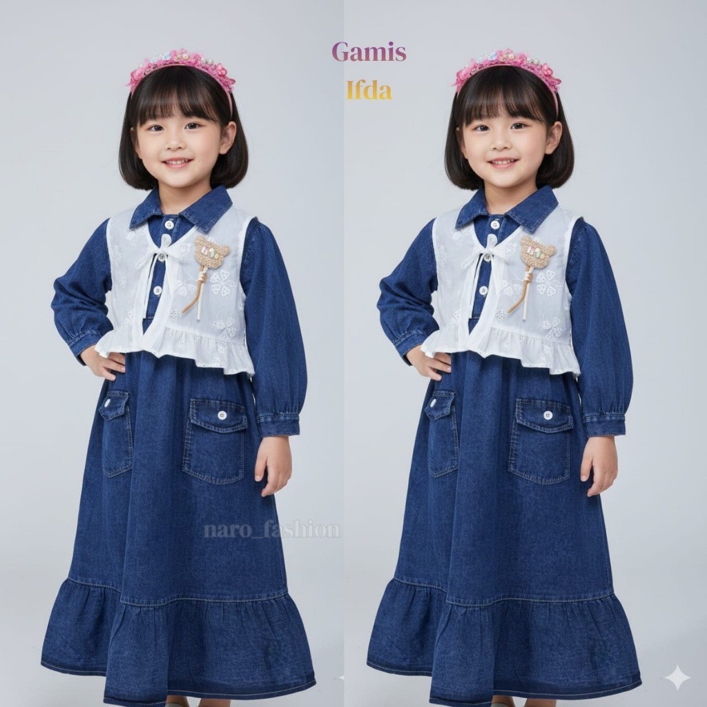 ANAKU..ID GAMIS MEWAH JEANS IMPORT GAMIS ANAK PEREMPUAN USIA 3 - 10 TAHUN / LONG DRESS DENIM IMPOR V