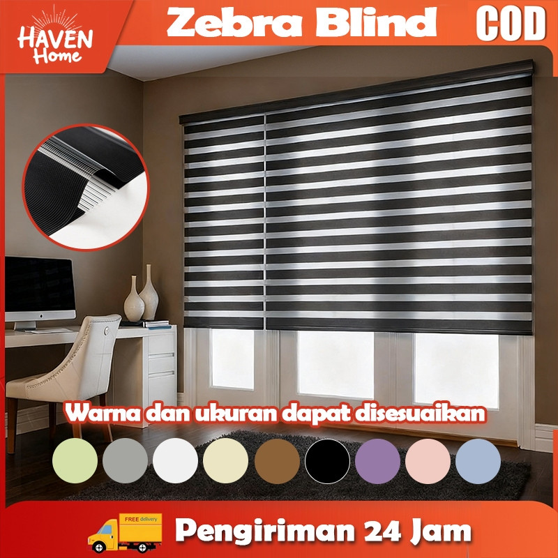 [Diskon s/d 60%] Zebra Blind Tirai Teras Minimalis Anti Silau, Insulasi Panas Cocok untuk Apartemen 