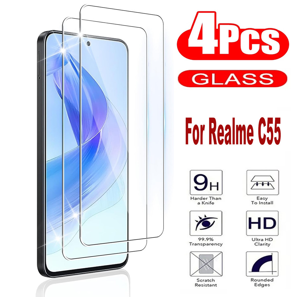 9H Tempered Glass Film For Realme C55 C53 C51 C35 C33 C31 C30 C30S 2/4Pcs HD Screen Protector Glass