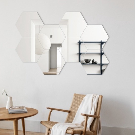 Mioter Cermin Tempel Dinding Hexagonal / Kaca Segi Enam Dekorasi Dinding ( 1 PC )