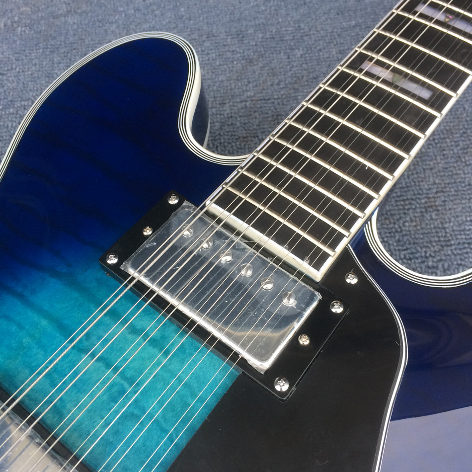 12 string blue electric guitar, rosewood fingerboard