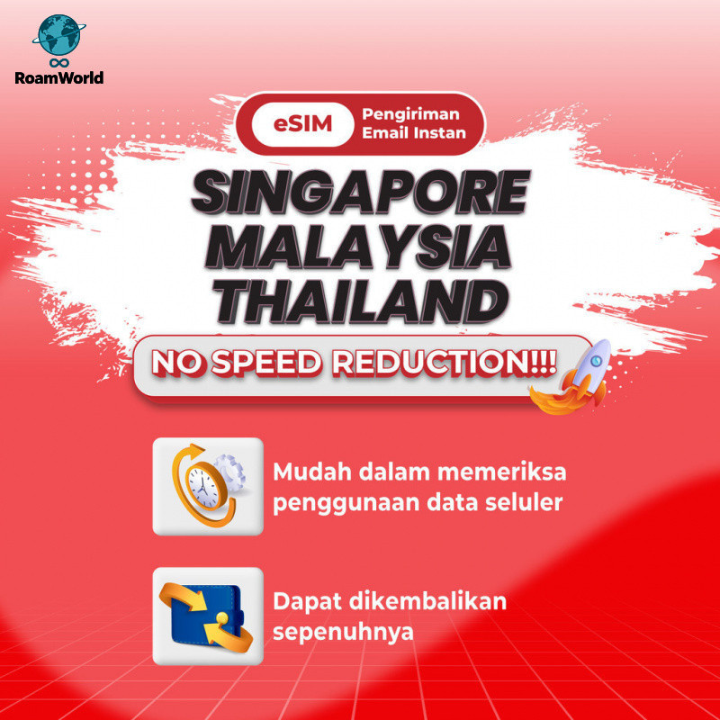 RoamWorld esim Singapore&Malaysia&Thailand&Indonesia Unlimited Data | 3 -20 GB Travel Data