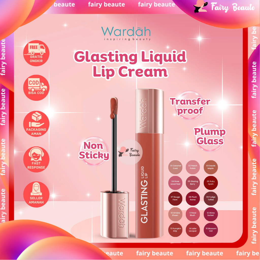 Wardah Glasting Liquid Lip - Hi-Pigmented Glass Color, Ringan, Tidak Lengket, Transferproof ORIGINAL