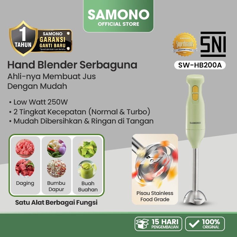 SAMONO Hand Blender Pisau Tajam Stainless 304 Dua Mode Kecepatan Low Watt 250W Bentuk Ergonomis Ring