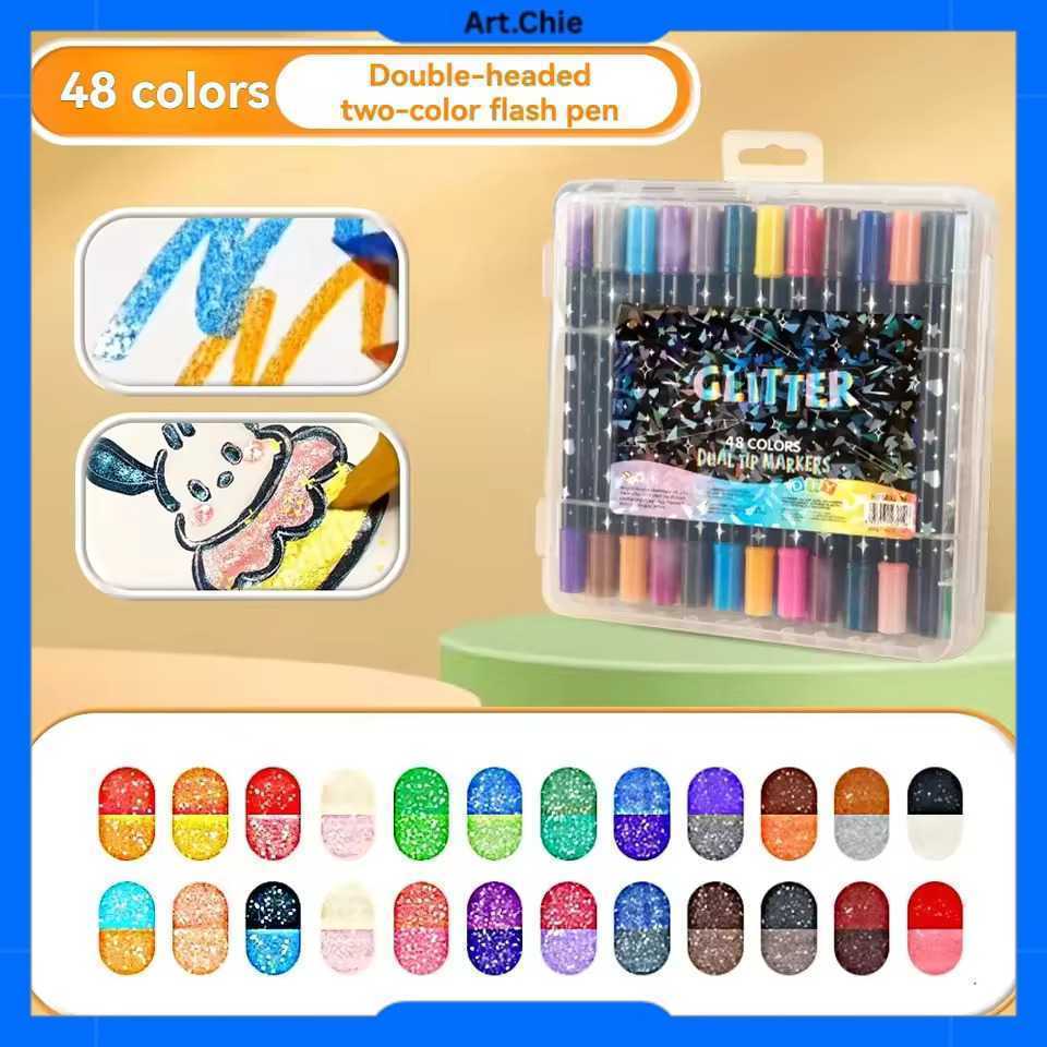 Kolorowy Spidol Double Head Watercolor Set 48 Warna Glitter