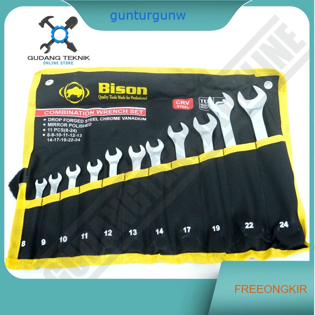Kunci Pas Ring 1 SET 11pcs 8-24mm BISON / Kunci Ring Pas 11 pcs Set 8-24mm - Combination Wrench Set 