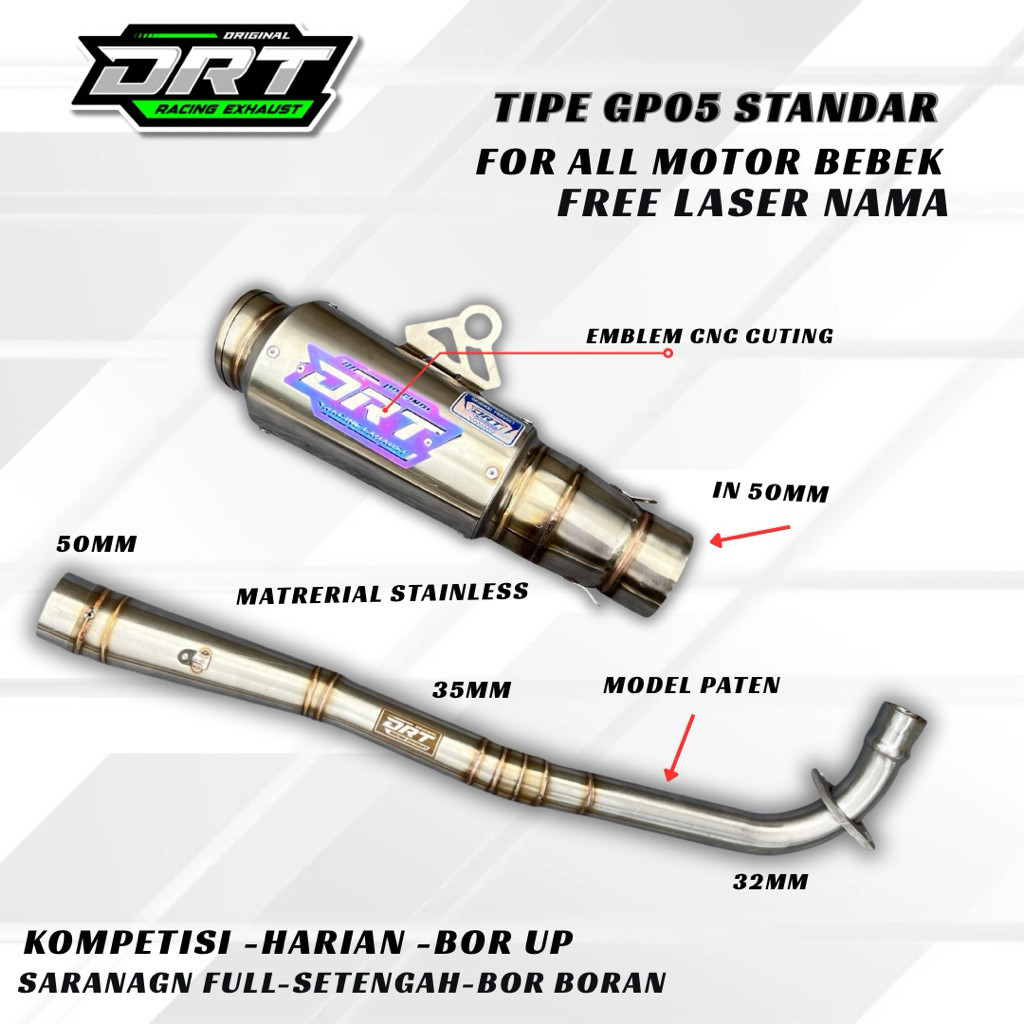 Knalpot Original DRT Racing Boreup Harian pemasangan standrt Jupiter z Robot Vega R ZR Karisma Supra