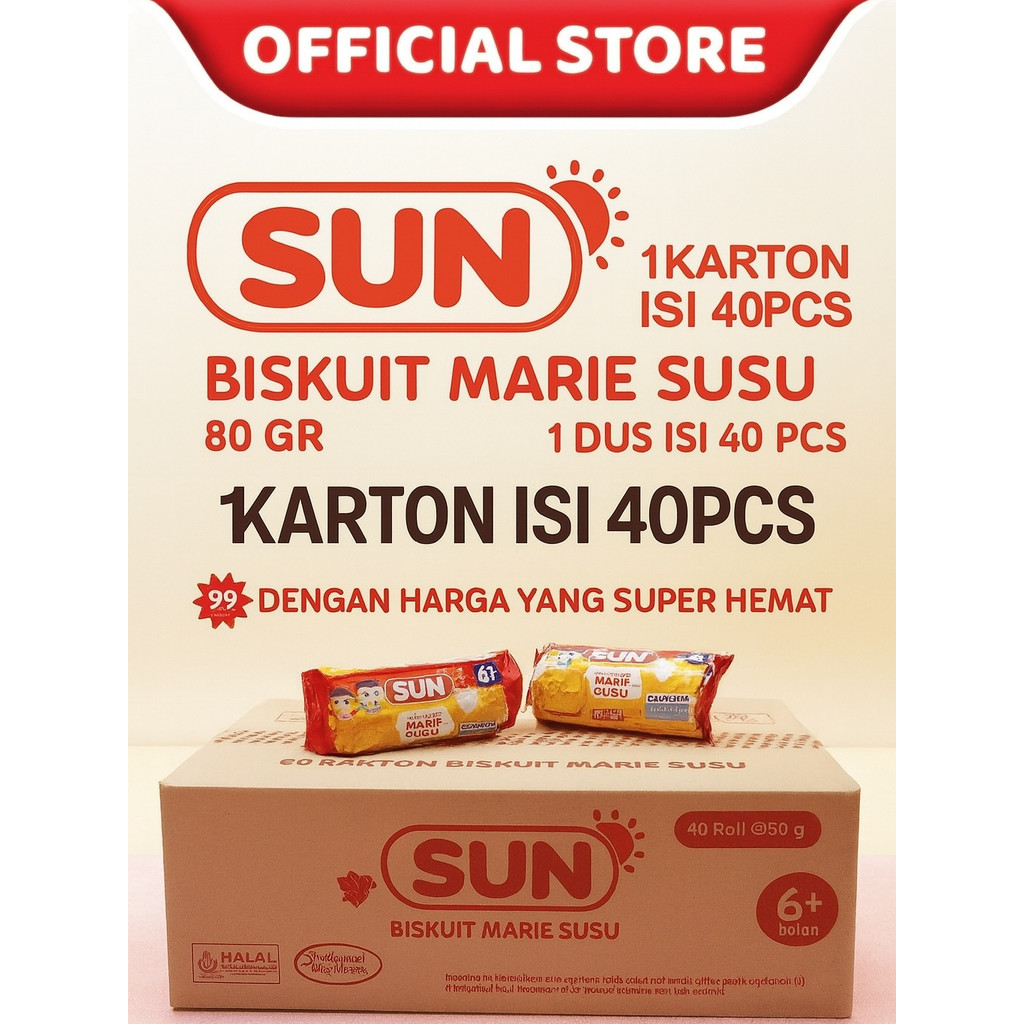 SUN BISKUIT MARIE SUSU/ KEJU 80G. DIJUAL 1 KARTON HARGA GROSIR LEBIH MURAH ISI 40PCS