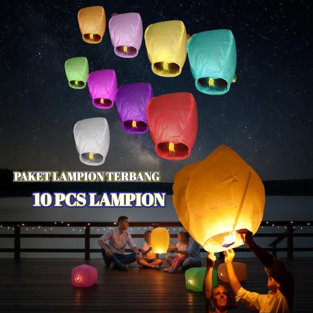 Paket 10 PCS Lampion Lentera Terbang Flying Sky Lantern Wishing Light Free Lilin Parafin Perayaan Pe