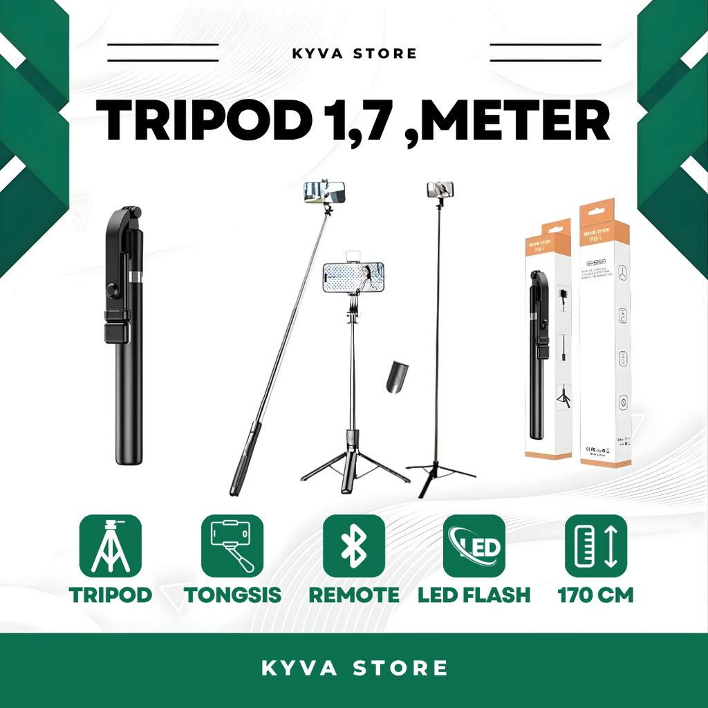 SELFIE STICK TRIPOD BLUETOOTH LED FLASH REMOTE 170CM TONGSIS HP