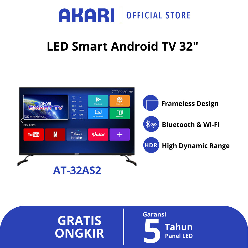 SA AKARI Smart Android TV 32 inch Bluetooth AT-32AS2 ( LED TV 32 Inch )