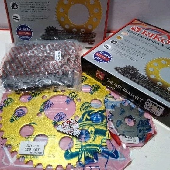 GEARSET RANTE DR 200//GEAR RANTAI SUZUKI DR200/DR-200 TRAIL POLICE 520-112L 15T-45T GOLD BAJA RIKO