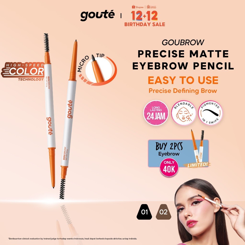 Goute Matte Eyebrow | Long Lasting Up To 12H | Buildable & Blendable Precise Tip & Soft Spoolie Goub