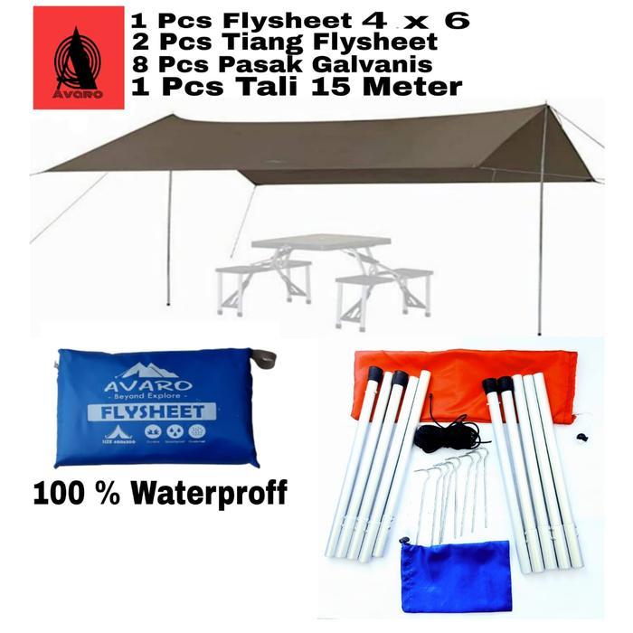 AVARO Flysheet 4x6 Meter+27 Loop+2 PcsTiang+Pasak+Tali - Hitam