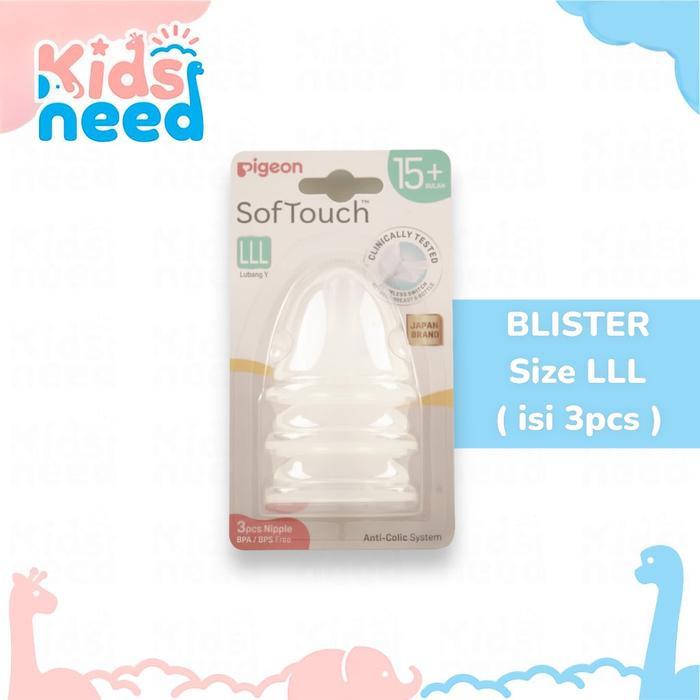 (3PCS Blister) Nipple PIGEON SofTouch TM Nipple size LLL 15M+ Ori Pigeon Bayi - Blister LLL 3PCS