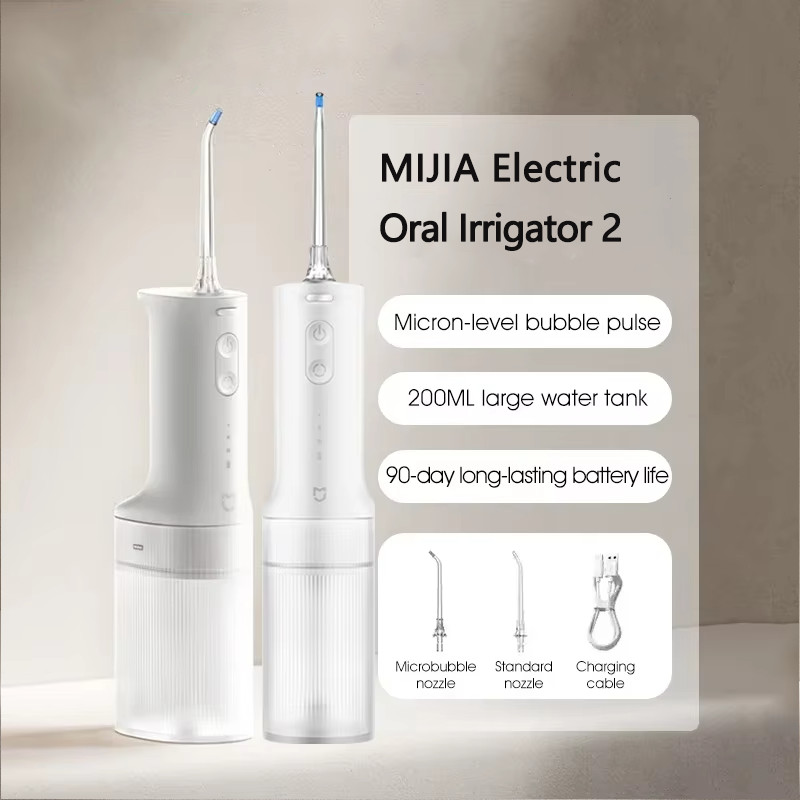 2025 MIJIA Electric Oral Irrigator 2 MEO705 Portable Water Flosser 200mL Pembersih Gigi 3-Mode Gelem