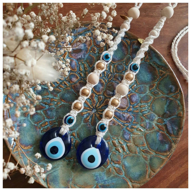 Evil Eye Wall Hanging Lucky Eye Glass Evil Eye Gifts Turkish Eye Nazar House Protection Macrame Deco