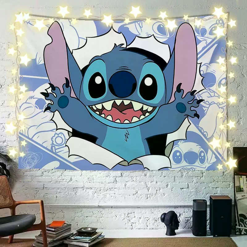 (Pengiriman dari Jakarta) Stitch Lilo dan Bayi Lucu Kartun Latar Belakang Kain Asrama Samping Tempat